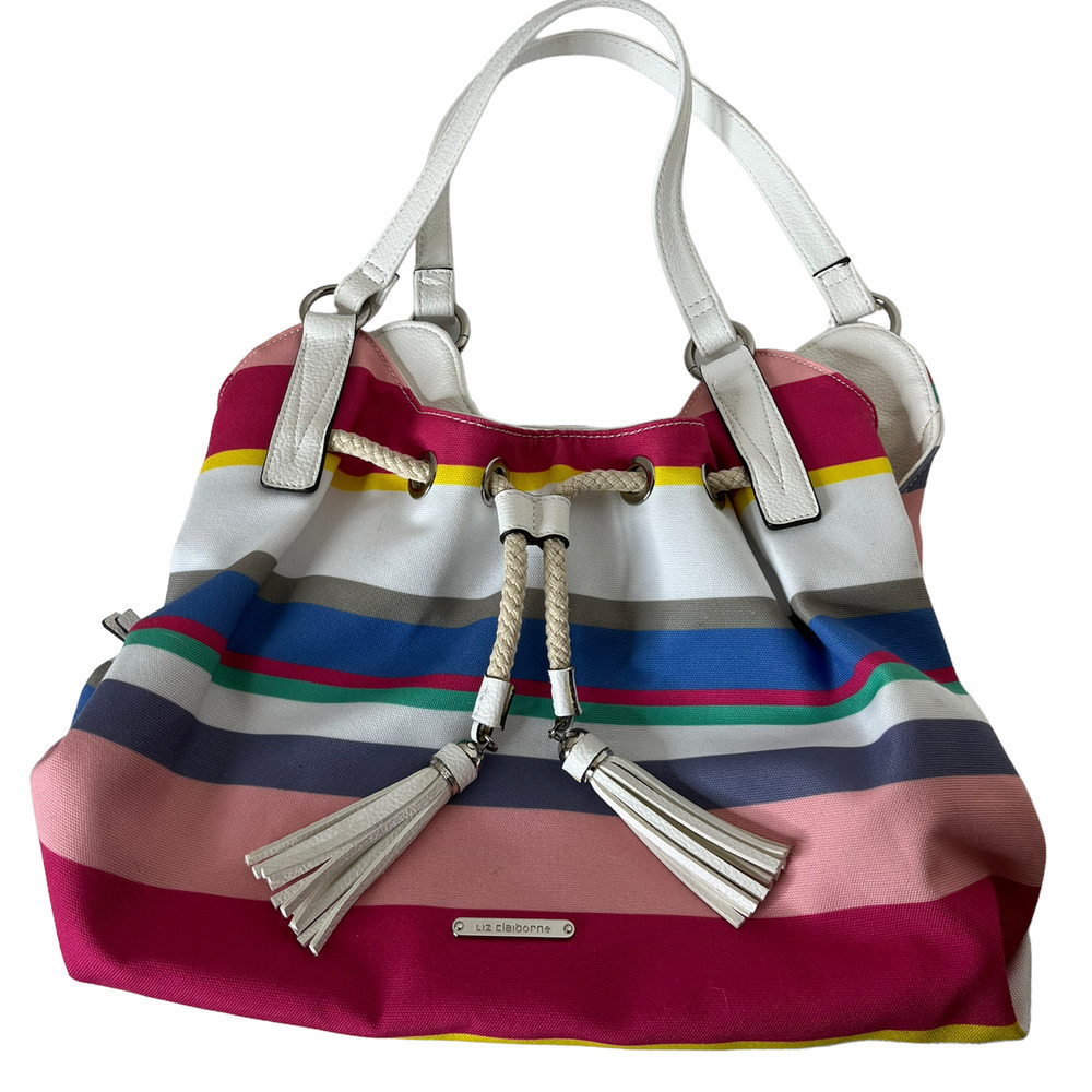 Liz Claiborne Vintage Striped Satchel Hobo Purse - Picture 1 of 5